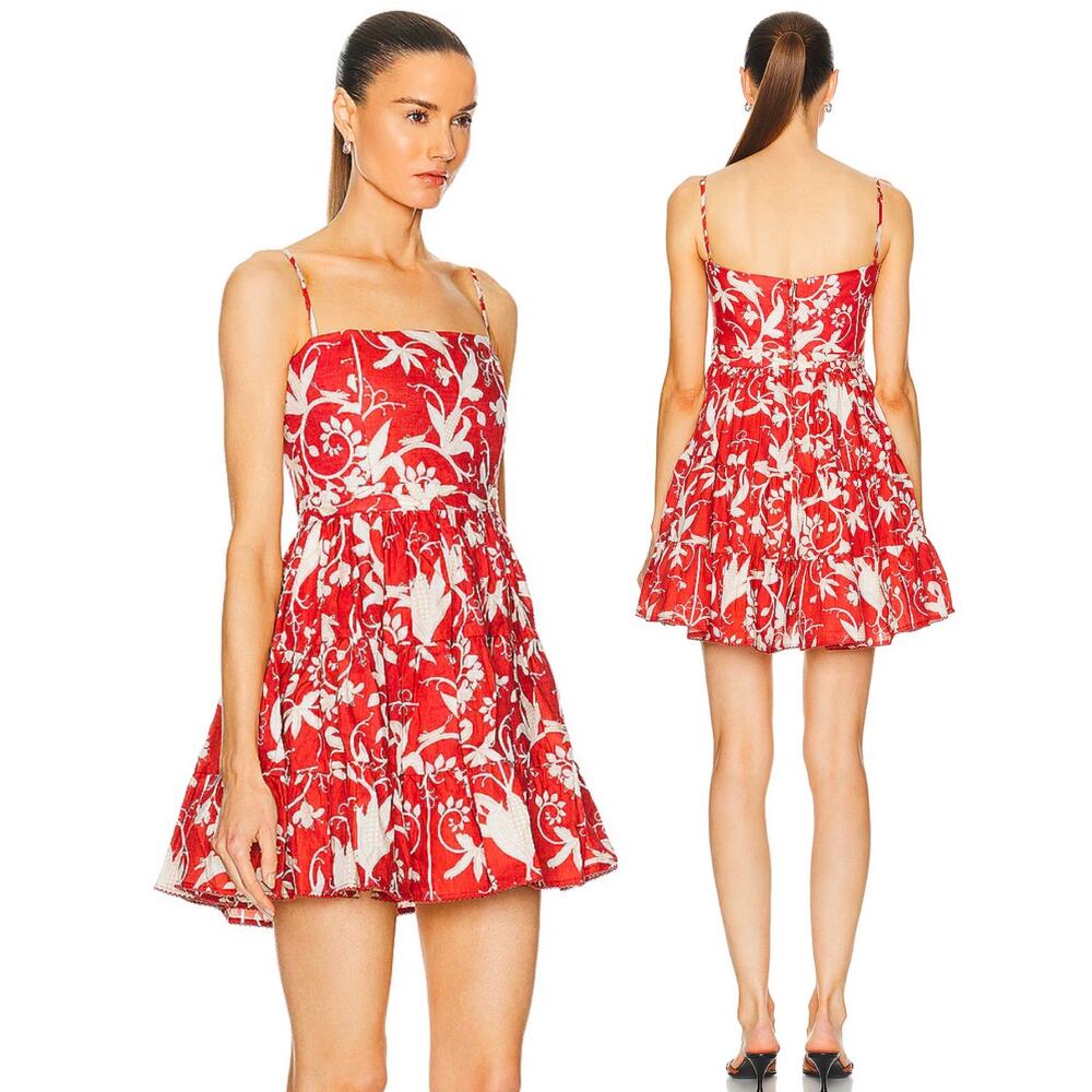 Agua Bendita Lima Maiz Hand‑Embroidered Linen Dress Red Size L